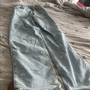 Abercrombie Kids Light Blue Jeans with White Embroidery